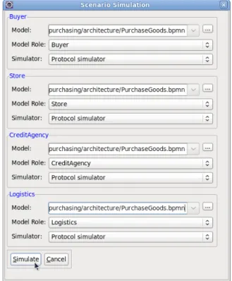 Figure  4.5.  Scenario  simulation  dialog  initialized  with  choreography  simulation details