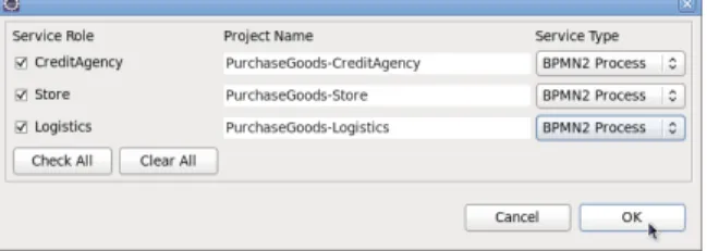 Figure 5.1. Dialog for generating BPMN2 based services