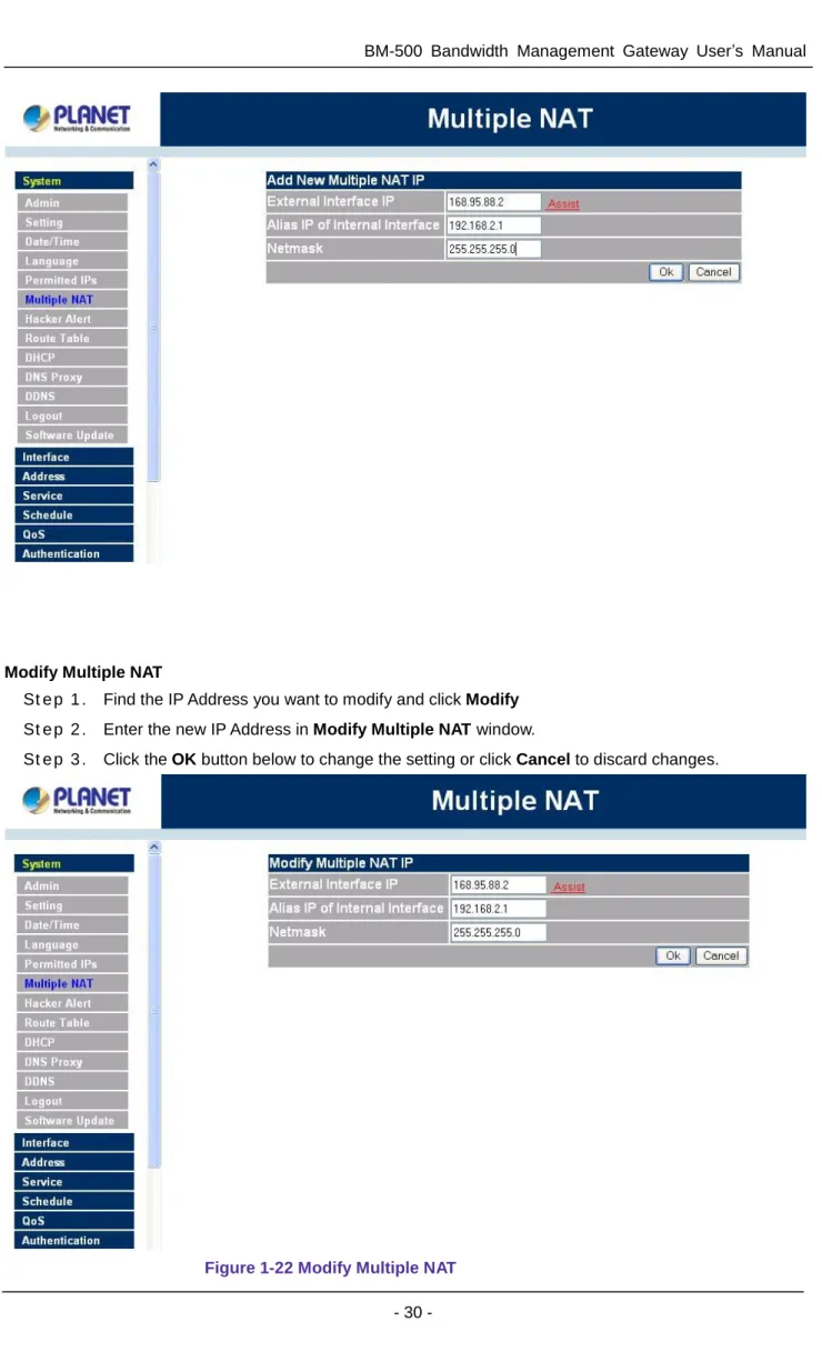 Figure 1-22 Modify Multiple NAT 