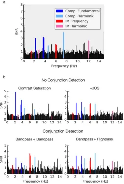 Figure 7. SNR Spectra for (a) EEG data and (b) model datawithout an NIR being applied