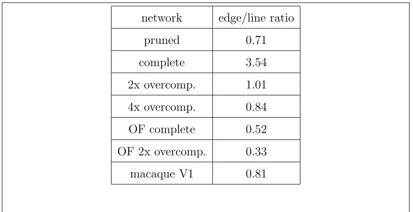 Table 3.5: Ratios of edge vs. line detectors for the diﬀerent networks and
