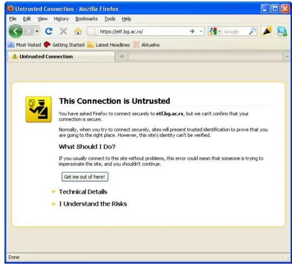 Figure 7: A message warning the user that the website he is accessing is not safe 