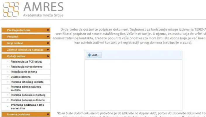 Figure 9: Sending the registration agreement for the TCS via Portal 