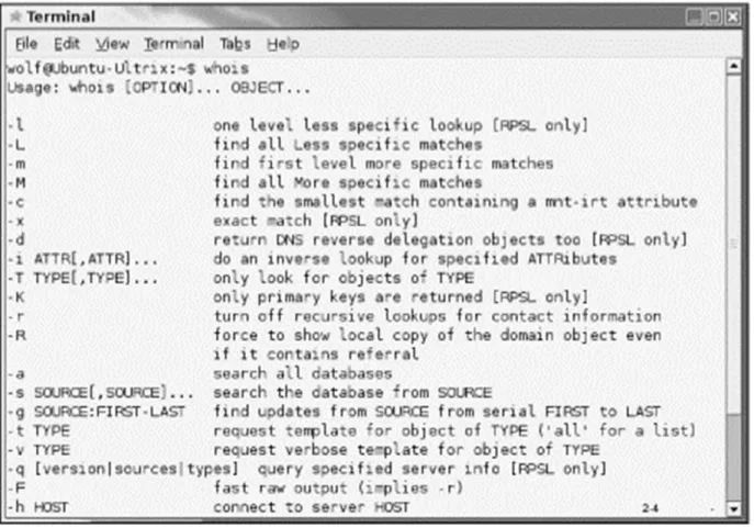Figure 2-4 CLI view of the whois command (on Ubuntu Linux) 