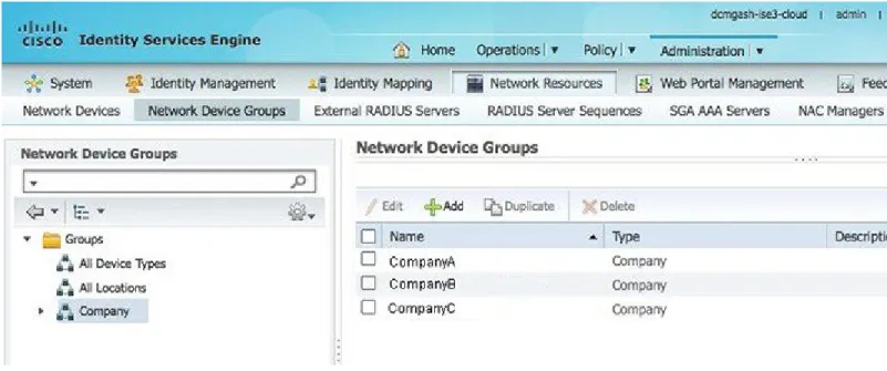 Figure 3: Define Network Device Group for each Company