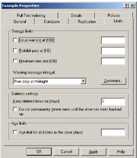 Figure 19 shows the Limits Tab of the Mailbox Store Properties page.