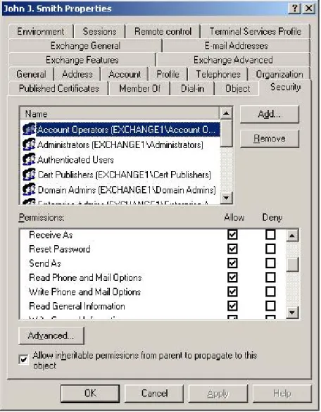 Figure 22.  The Security Tab of the Properties Page of a User