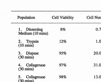 Table 3. Viability and number of cells produced during method II for cell preparation.