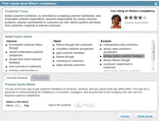 Figure 21. User View of PMv12 Writing Assistant – Describe Behavior 
