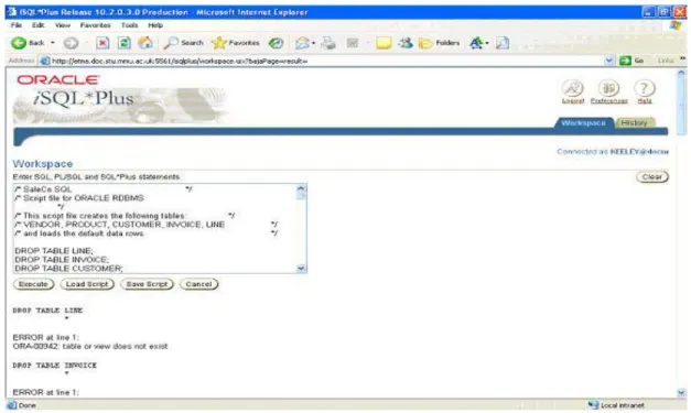 Figure 5: Creating the SaleCo database using the ORACLE iSQL *Plus interface 