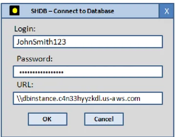 Figure  3.3.  Design  of  the  login  user  interface,  showing  prompts  for  login  name,  password and URL