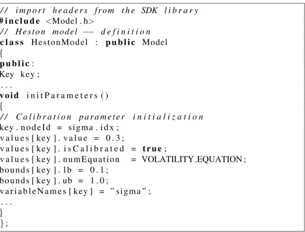 Figure 4.6: HPC Engine for MC simulation – Parameter definition / / i m p o r t h e a d e r s f r o m t h e SDK l i b r a r y # i n c l u d e <HPCEngine 
