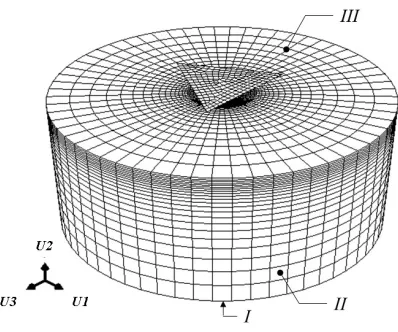 Figure 1. Geometry and boundary conditions defined in the 3D indentation model. 