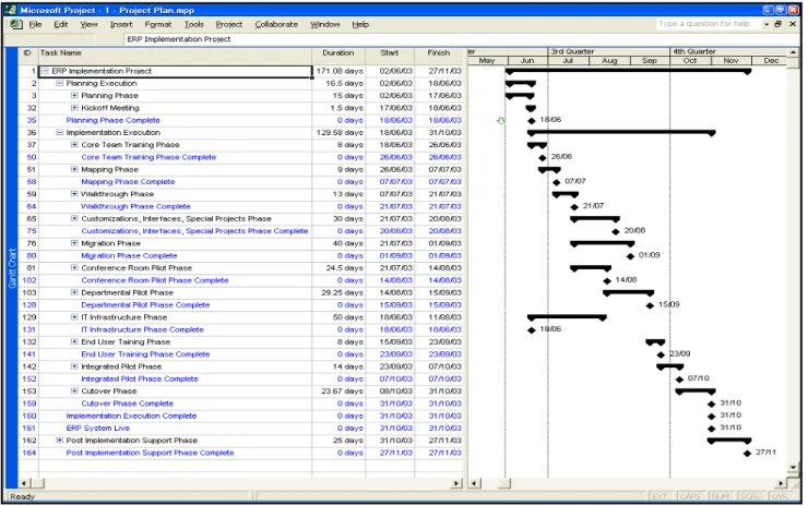 Figure 5 shows the collapsed view of all the project phases. In this example, the first task starts  in early June and the final Optimization Phase completes just less than six months later