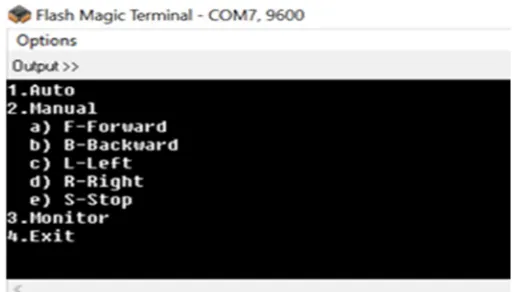 Figure 15. Commands in the output screen  