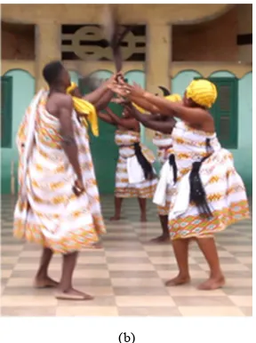 Figure 6. Females teasingly twirl with atofo as men hit them with their whisks. 