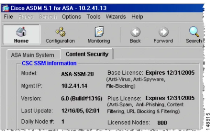 Figure 1-9 Location of License Information on the Content Security Tab