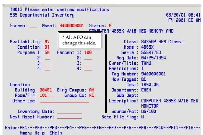 Figure 3-5:  FAMIS FFX Screen 535 