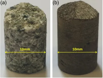 Figure 1 Laboratory prepared intact core samples (top: coarse sandstone; below: fine sandstone)