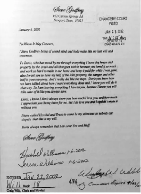 Figure 1: Last Will and Testament of Steven Godfrey with Cursive Signature 
