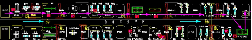 Fig 3. The 2D simulation model of the box girder welding production line 