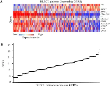 Figure 1: GERS in DLBCL patients. A. Clustergram of genes ordered from best to worst prognosis