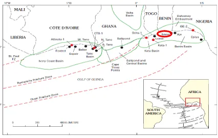 Figure 2. Regional map of Dahomey Basin showing location of SILE Well [3]. 
