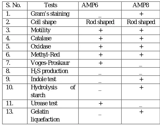 Fig. 1: The different bacterial isolates on Nutrient agar medium in Fig A- AMP6= white circular colony at 370C and Fig