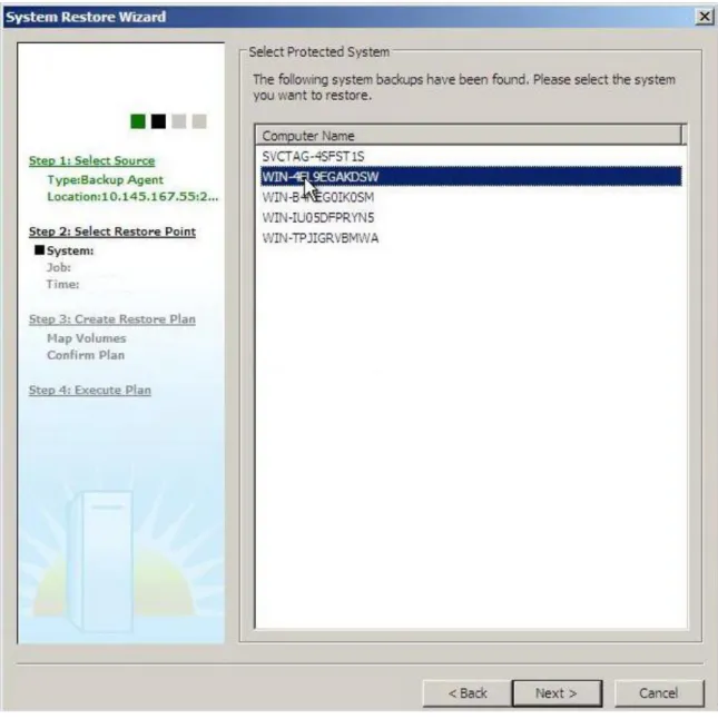 Figure 3. Select a Protected System to Restore 