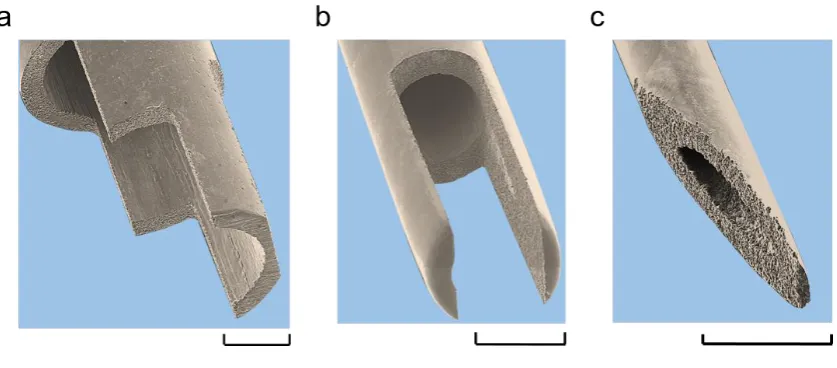 Figure 11: Nozzle designs realised to evaluate the effectiveness of the DIFsteps with a 1mm I.D