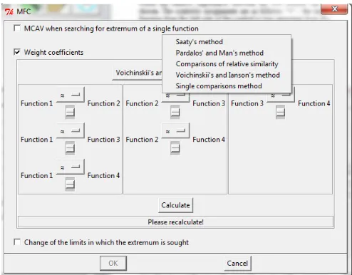Fig. 3: Menu with list of available methods for defining criteria priority 