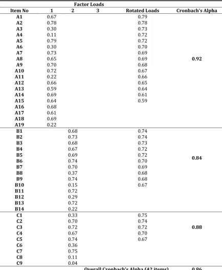 Table 5. Item factor loads and Cronbach’s Alpha values 