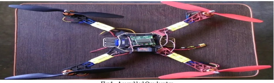 Fig 1:  Assembled Quadcopter Due to their heavy weight they require more high power motors and batteries so they were costly, also increased weight generate 