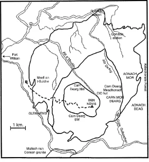 Fig. 1.2 The main geographical features of the Ben Nevis Complex. 