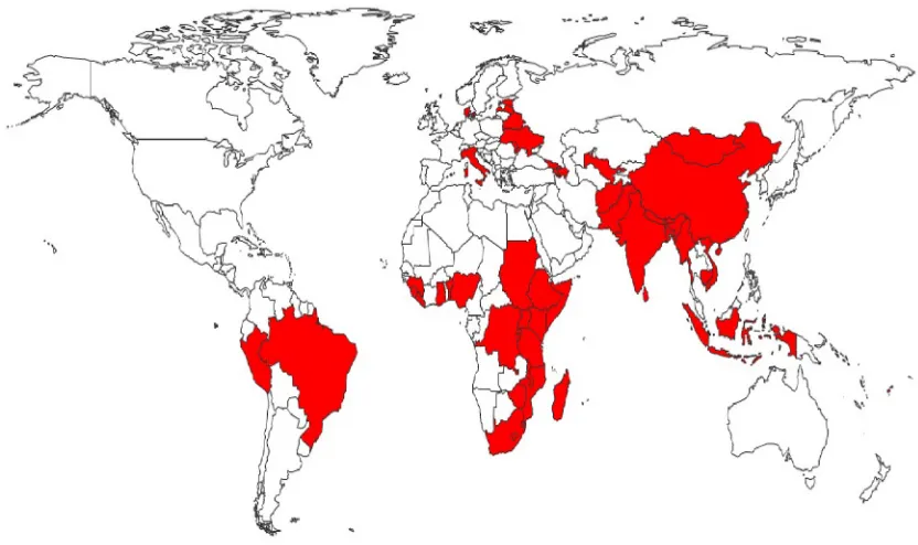 Fig 1. SORT IT Operational Research capacity building projects involving 236 participants from 59 countries (2009–2014).