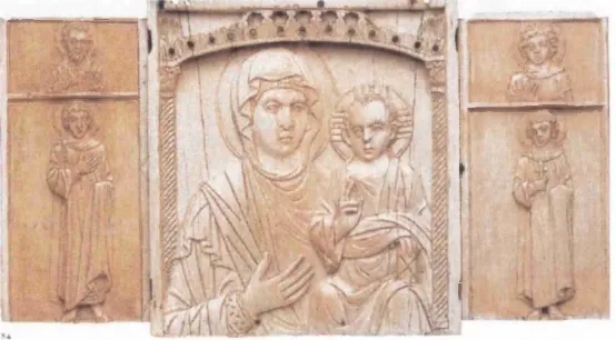 Fig 10 - Triptych with the Virgin Hodegetria and Saints (Byzantine, second half of 10th century, Constantinople, Ivory with traces of polychromy, W alters Art Gallery, Baltimore (71.158)).