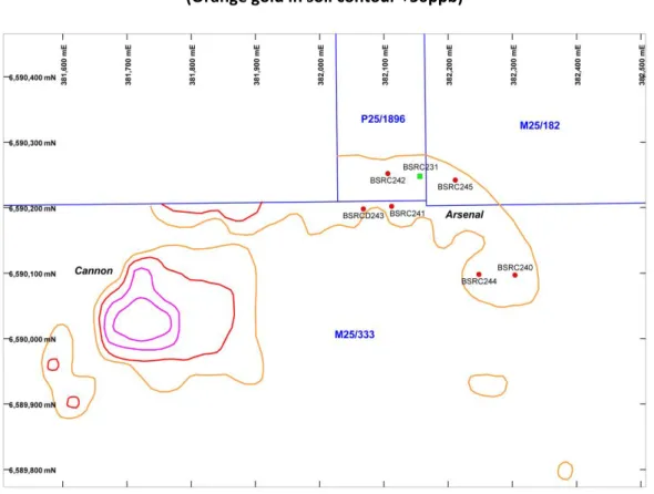 Figure 3: RC Drilling proximal to BSRC231 at Arsenal.  
