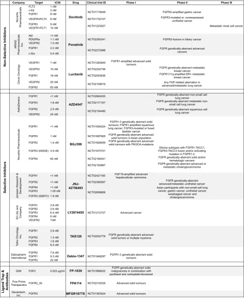 Table 2. Summary of FGFR inhibitors currently investigated in clinical trials: IC50 and their progress