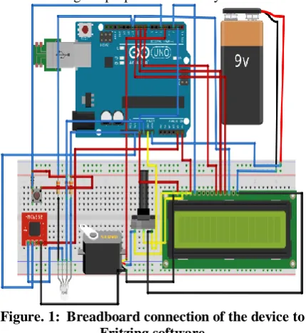 Figure. 1:  Breadboard connection of the device to  Fritzing software 