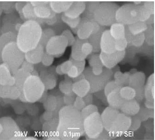 Fig. 5: SEM image of TiO2 powder with magnification (x 55,000)