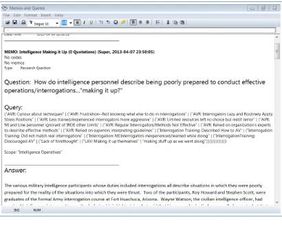 Figure 3. Example of Research Question memo 