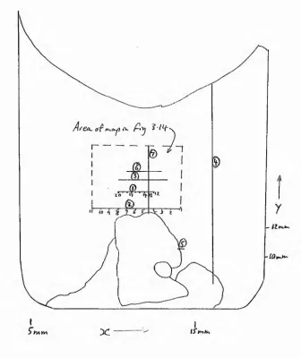 Figure 3.13. Map of analytical points and positions of count rate tracks in charge CO29