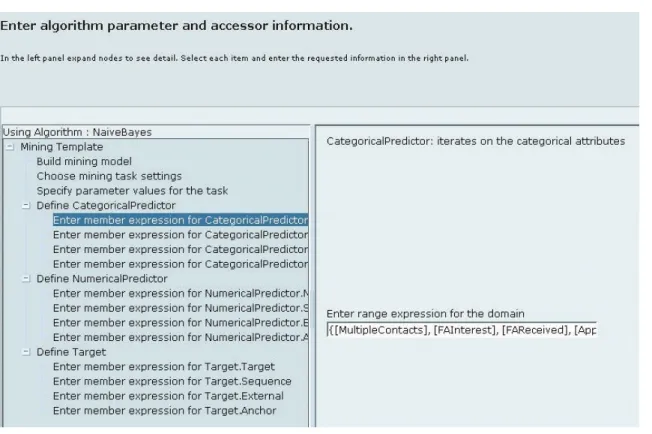 Table 5: Setting up accessors for the “build” mode while using Naive Bayes algorithm