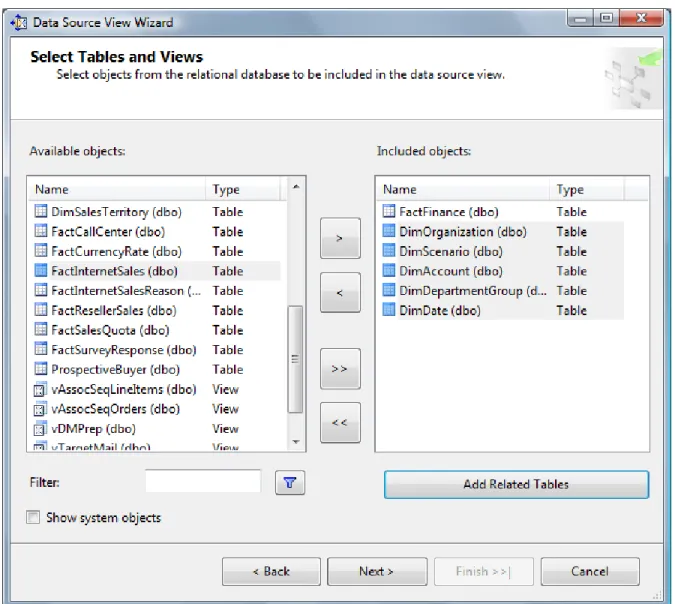 Figure 15-3: Selecting tables for the data source view 