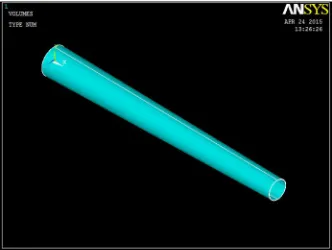 Fig 18: Geometry of a tapered drive shaft having taper angle 1° shown in ANSYS.  After generating geometry and meshing it in ANSYS, it has been simulated for a torque of 3500 Nm