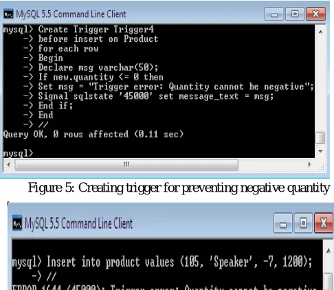 Figure 5: Creating trigger for preventing negative quantity 