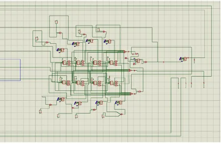 Fig 9: A visual representation of eight 7490 IC  checking for calls at all floors. These results had been unified using OR and AND gates to  create the selectors of MUX#1 and MUX#2