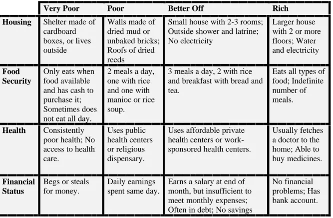 Figure 5: Sample Indicators for Wealth Ranking Exercise 10