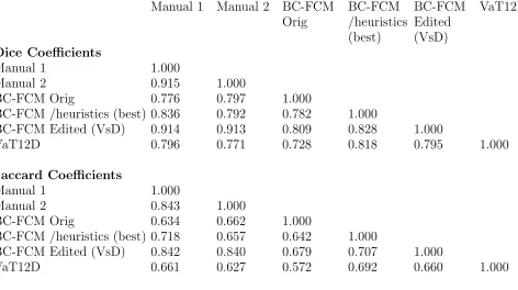TABLE III: : Dice and Jaccard coeﬃcients for the diﬃcult segmentation problem of Fig. 6