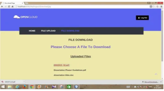 Fig. 4.7 shows the File Upload operation. User can choose any type of file which he wants to upload on the Cloud storage